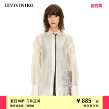 IIIVIVINIKO春夏新品“光感微透”丝绸感印花衬衫女M220407120E