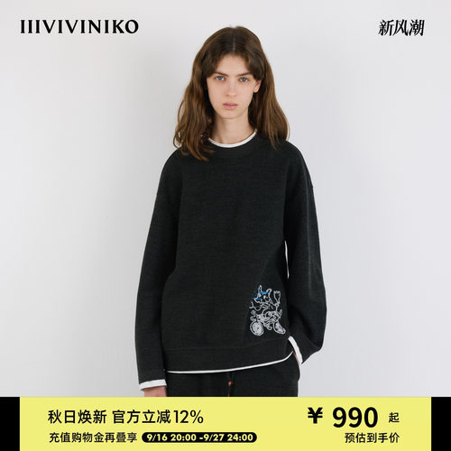IIIVIVINIKO冬新款艺术家合作系列圆领刺绣卫衣女M545002306D