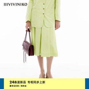 IIIVIVINIKO2024夏季 清新A字压褶半身裙女 全棉高密府绸 新款