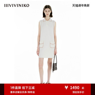 无袖 IIIVIVINIKO2025春新款 Polo连衣裙女 OTW精纺纯羊毛