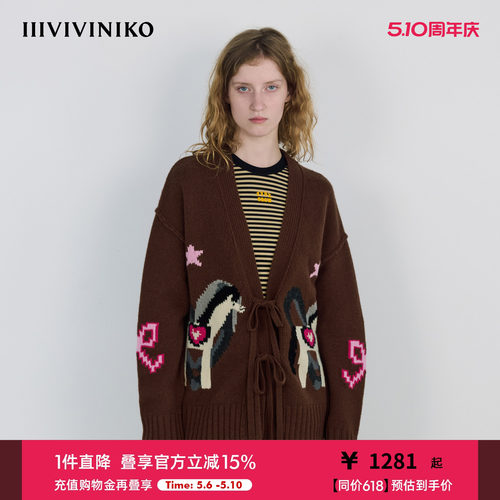 【美利奴羊毛】IIIVIVINIKO2025秋新款童趣印花嵌花羊毛针织衫