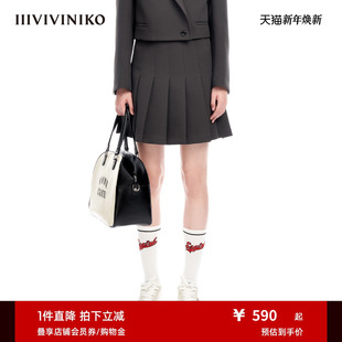 IIIVIVINIKO春夏新品 简约学院风小A型百褶半身短裙女M312807114A
