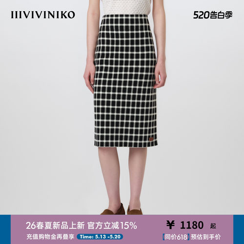IIIVIVINIKO2026春新款时髦格纹直筒针织半裙女M617061636A