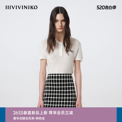IIIVIVINIKO2026夏季新款百搭菱格Polo领针织衫女M620127643D