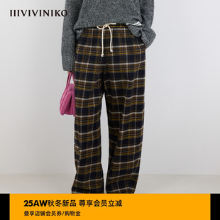 纹抽绳长裤 子女M540832194D 复古学院风格 IIIVIVINIKO2025冬新款