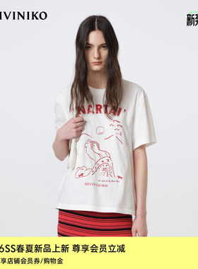 IIIVIVINIKO2026春新款休闲时髦刺绣落肩T恤女M610508335B