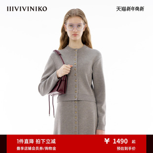 通勤简约圆领针织开衫 新款 IIIVIVINIKO春季 女 OTW精纺纯羊毛