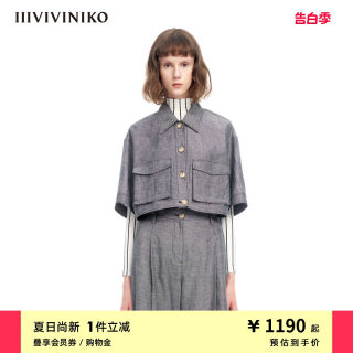 IIIVIVINIKO“日本进口色织亚麻”⼯装短款夹克外套女M320333175F