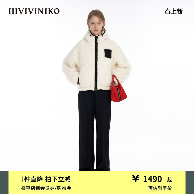 IIIVIVINIKO时髦落肩连帽双面穿箱型毛呢大衣外套女M340312390D