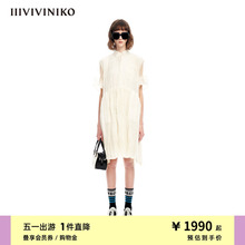 短袖 IIIVIVINIKO夏季 式 欧根纱衬衫 压褶连衣裙女M320647177D 新品