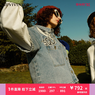 IIIVIVINIKO屁头兔系列复古百搭工装 女S311421201A 衬衫 牛仔短袖