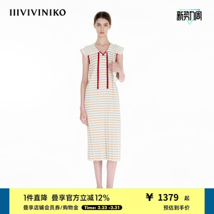 IIIVIVINIKO2025夏新款 航海系俏皮海军领条纹百褶裙女B521101627C