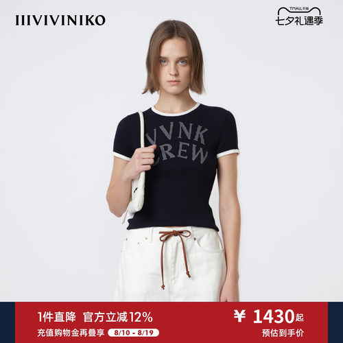IIIVIVINIKO2026夏季新款复古休闲字母印花针织T恤女M620177651E
