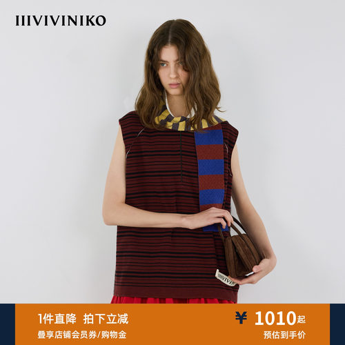 IIIVIVINIKO秋季新款时尚廓形撞色条纹翻领背心女M531209631A
