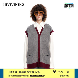 IIIVIVINIKO春夏新品 撞色针织马甲女M311206622A 美丽诺羊毛