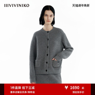 狐狸绒 圆领针织开衫 IIIVIVINIKO冬季 简约重磅修身 女 新款