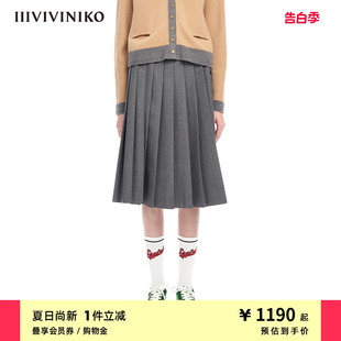 复古英伦学院风过膝百褶半身裙女M310707113A IIIVIVINIKO春夏新品