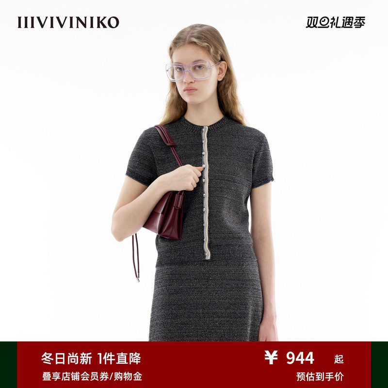 IIIVIVINIKO圆领短袖小开衫