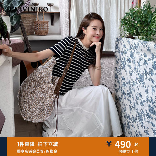 IIIVIVINIKO2026夏季新款休闲通勤复古条纹T恤女M620505387E