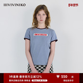IIIVIVINIKO2025秋新款 休闲时尚 复古胶标正肩T恤女M530502335A