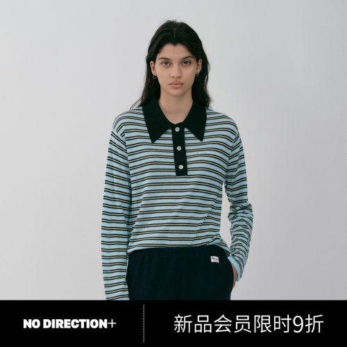 丝羊毛混纺Polo领条纹针织衫