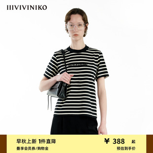 条纹短袖 新款 重工刺绣 T恤女R420580373D IIIVIVINIKO夏季