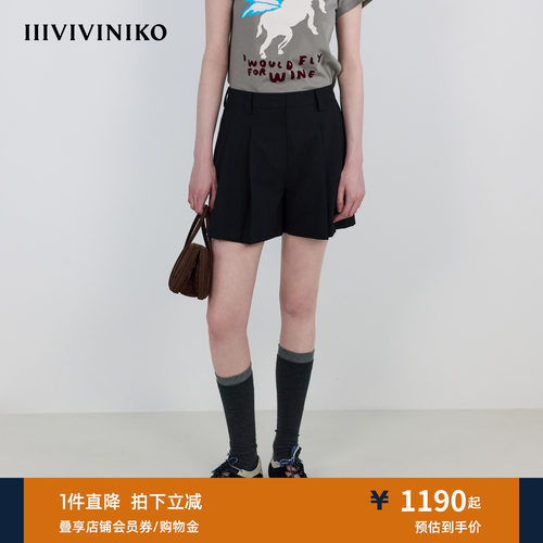 IIIVIVINIKO秋季新款时髦廓形双褶西装短裤子女M530807125B