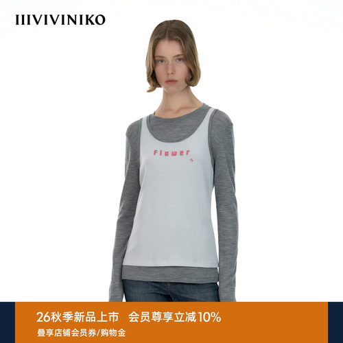 IIIVIVINIKO2026秋季新款时髦撞色真两件针织套头衫女M634004352C