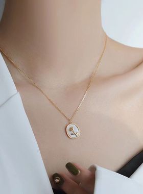 贝母钛钢锁骨链女式玫瑰花项链