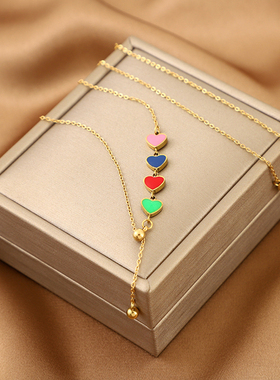 钛钢钛钢锁骨链女式彩色爱心项链