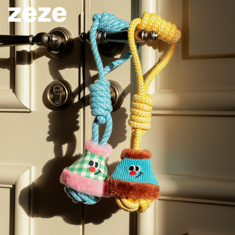 zeze手提灯狗狗绳结互动拔河玩具磨牙耐咬绳结解闷发泄精力绳结球