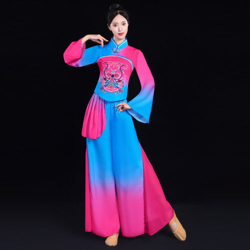 中国风古典舞服女演出服扇子舞套装飘逸民族舞蹈服装秧歌舞台表演