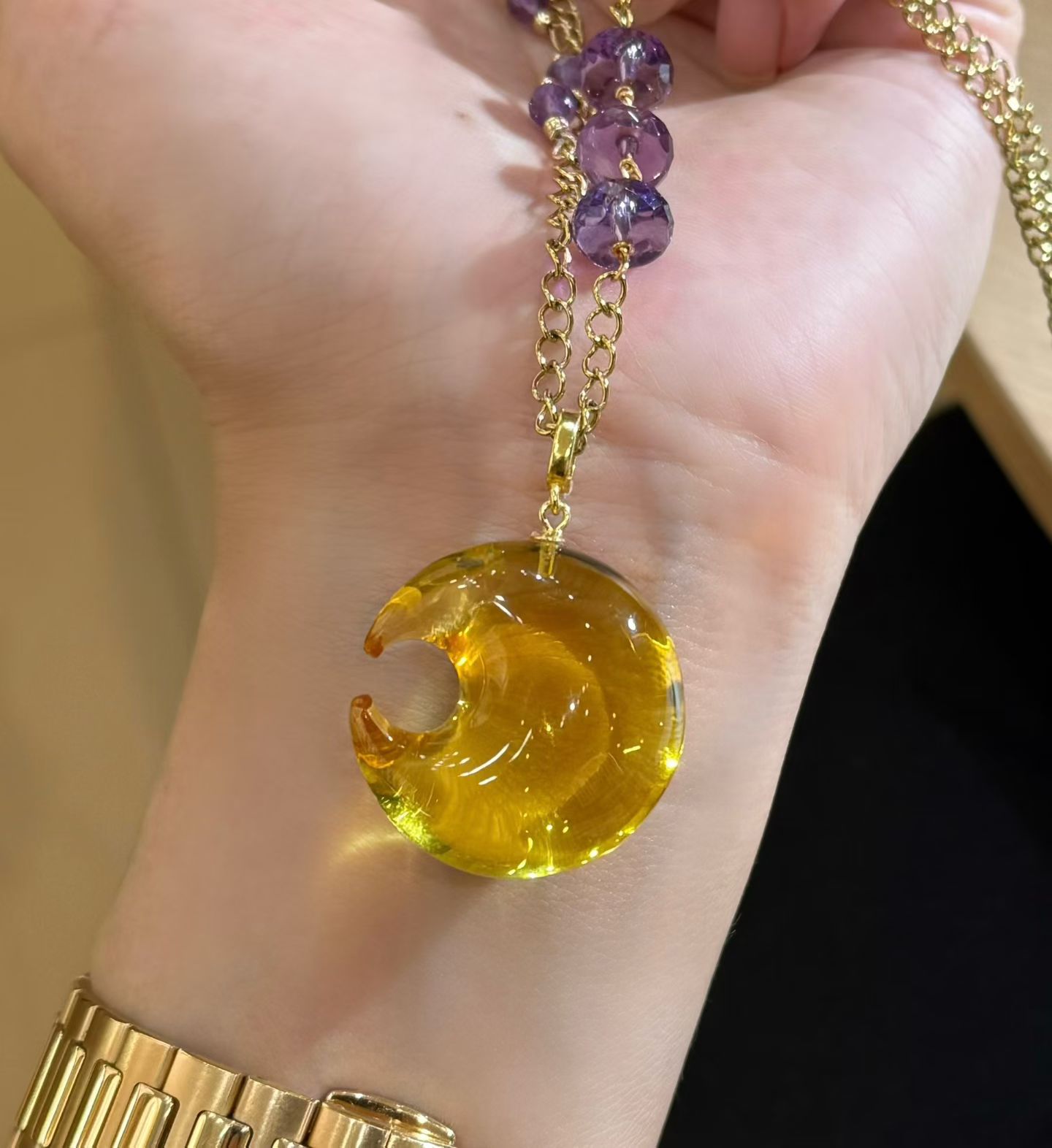 天然血珀平安扣吊坠女款净体紫晶儿童挂件节日饰品礼物项链项坠