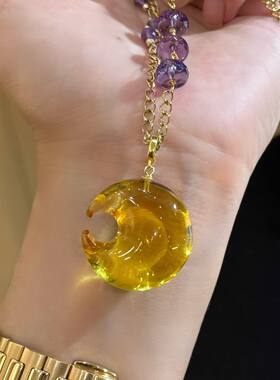天然血珀平安扣吊坠女款净体紫晶儿童挂件节日饰品礼物项链项坠