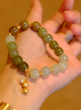 天然和田玉彩色老型珠,晴水，湖水绿，糖色，蜂蜜水，10mms925银