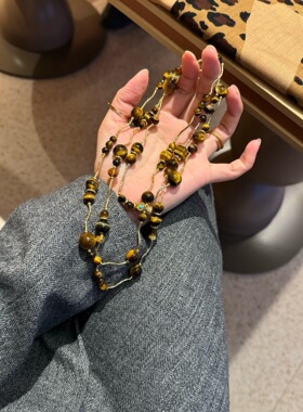 天然串珠项链女复古轻奢小众长款叠戴秋冬毛衣链