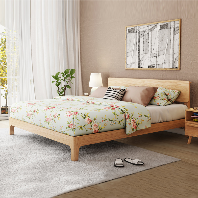 全实木床北欧风格橡木床简约日式床主卧室榻榻米双人婚床1.8米1.