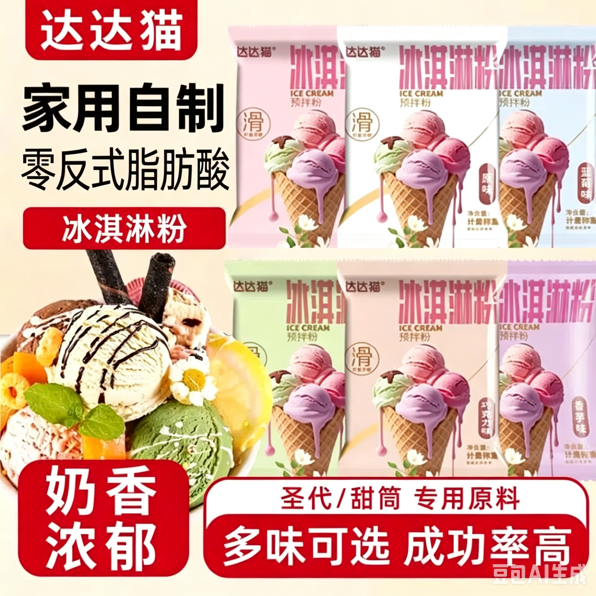 达达猫冰淇淋粉家用雪糕果冻自制甜筒手工商用原料摆摊夜市批发价