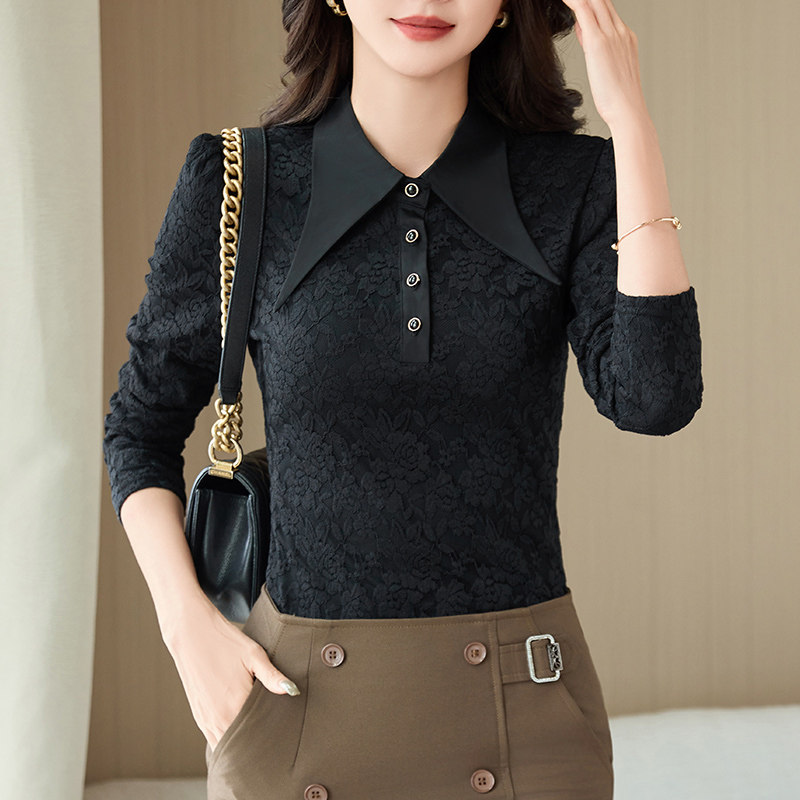秋冬加绒蕾丝打底衫女长袖上衣