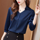 雪纺衬衫 V翻领百搭打底衫 女春季 高端气质上衣洋气小衫 大码 七分袖