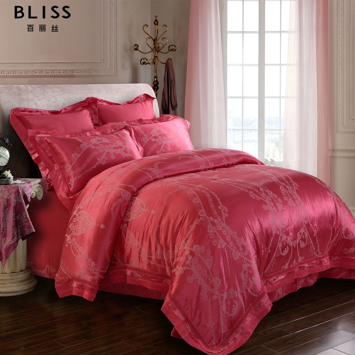 百丽丝40S全棉婚庆四件套结婚套件大红色婚房床上用品