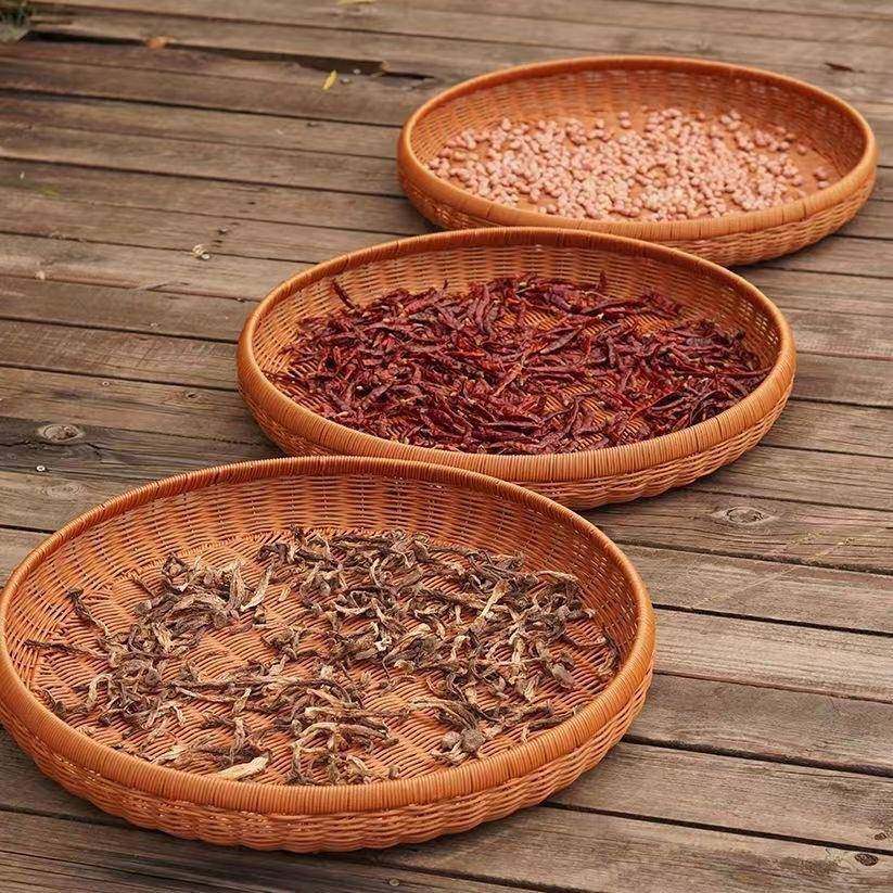 仿藤超大藤编簸箕家用茶色简约馒头圆形收纳拖盘手工编织多功能,收纳整理,脏衣篮,淘宝优惠券,粉丝福利购,淘宝优惠卷