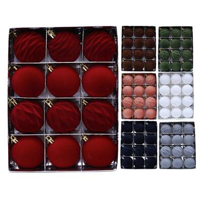 新款圣诞树植绒球6cm12pcs圣诞球套装圣诞树挂饰商场橱窗装饰球