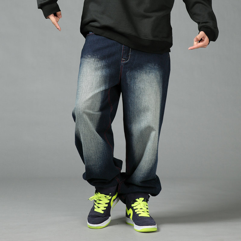 嘻哈街舞大码男裤牛仔长裤加肥加大男士宽松阔腿裤肥佬直筒滑板裤