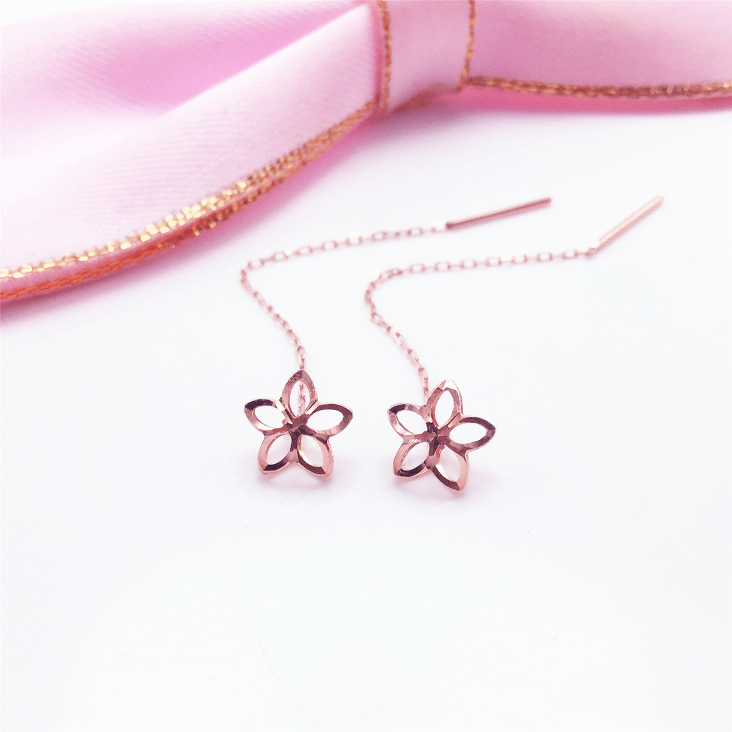 时尚耳线花朵玫瑰金女款百搭镂空
