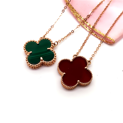 14K玫瑰金黑红黑绿四叶草套链