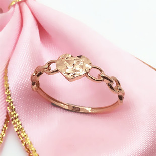 女士真金14K彩金 紫金585紫金新款心形戒指14K玫瑰金正品保真