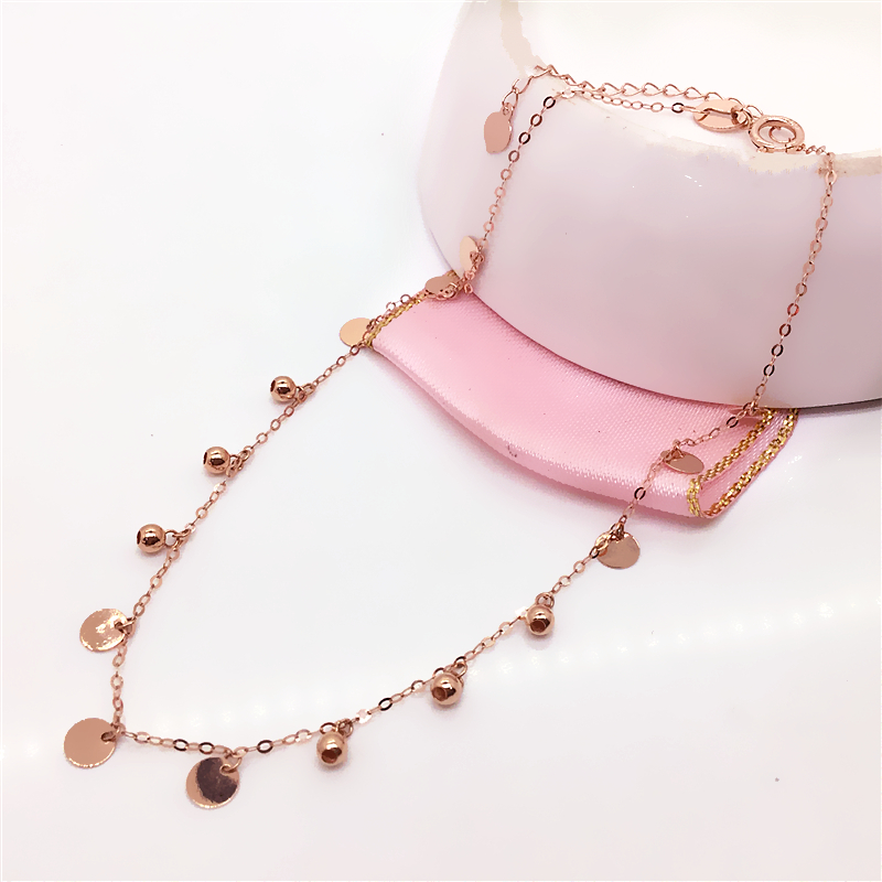 14K玫瑰金圆片珠珠脚链