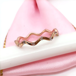 气质经典女款波浪 锆石镶嵌戒指纯 紫金585玫瑰金14K玫瑰金正品