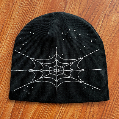 Sp5der worldwide 555555 蜘蛛网烫钻针织毛线冷帽子